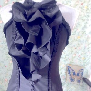 Black halter ruffle  front cocktail dress